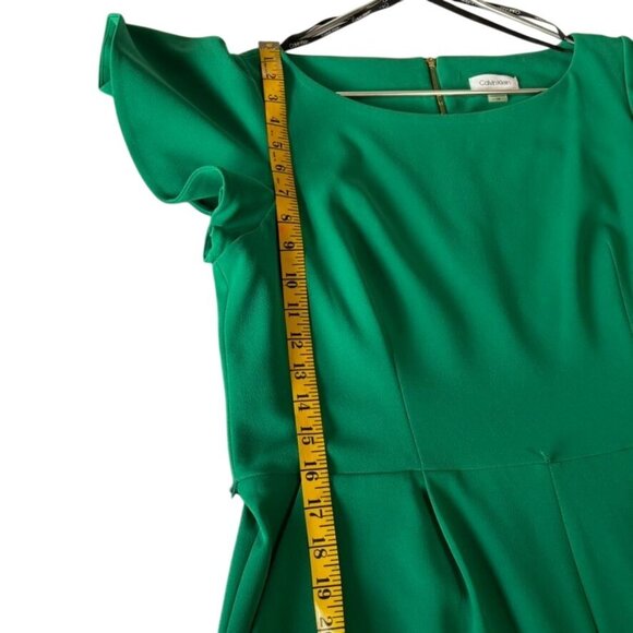 Green Wide-Leg Jumpsuit With Short Flutter Sleeves & Belted Waist Back Zipper - Picture 11 of 13